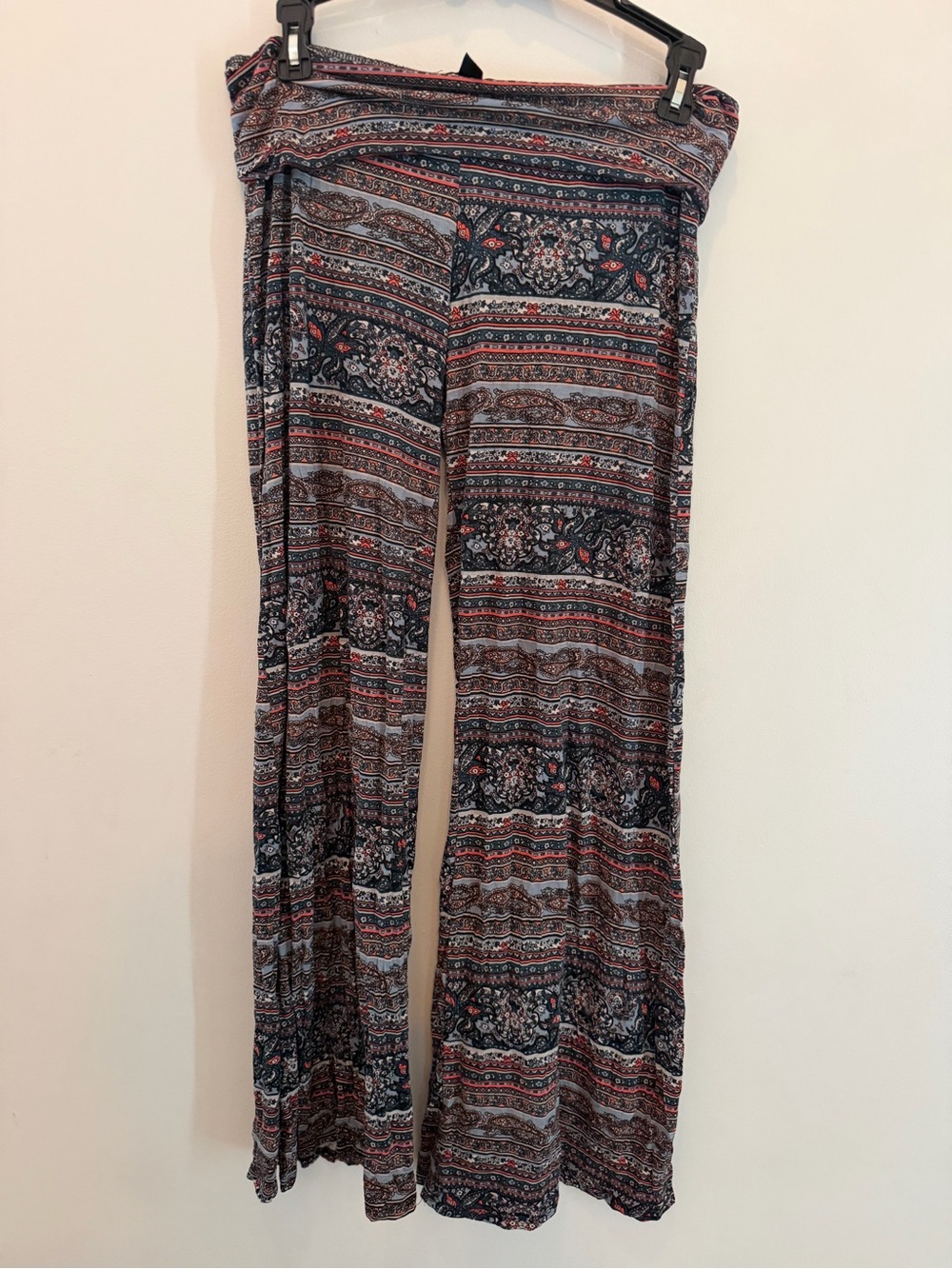 About A Girl Patterned Boho Wide-Leg Pants - Navy & Rust